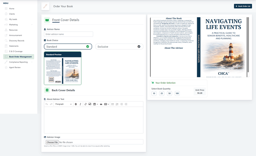 CHCA Book Generate and Order